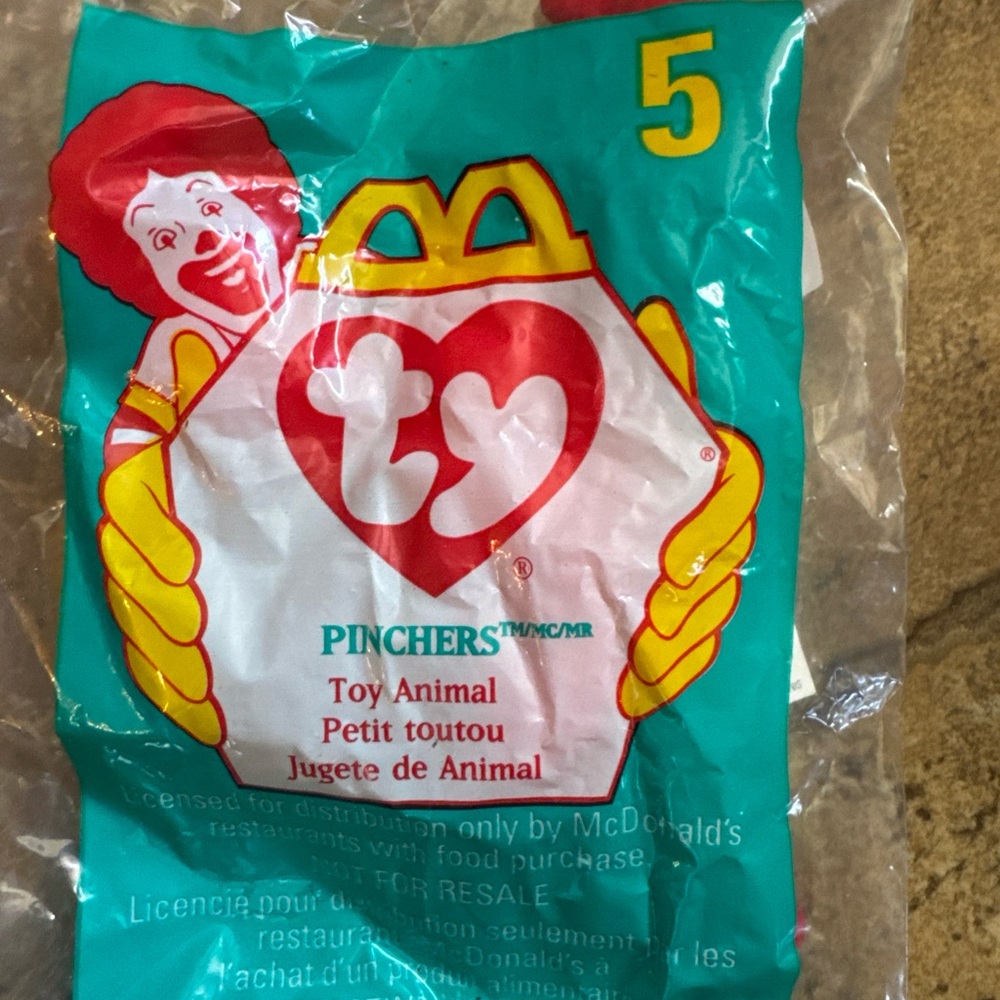 McDonald’s Ty Beanie Baby 'Pinchers' Plush Toy Animal - Teal & Yellow
